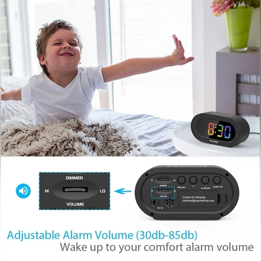 Reacher Black Digital Alarm Clock with Multicolor LED Display - Picture 7 of 11